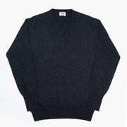 Gordon V-neck Sweater in Geelong Wool - Charcoal
