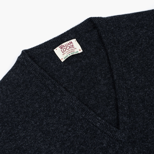 Gordon V-neck Sweater in Geelong Wool - Charcoal