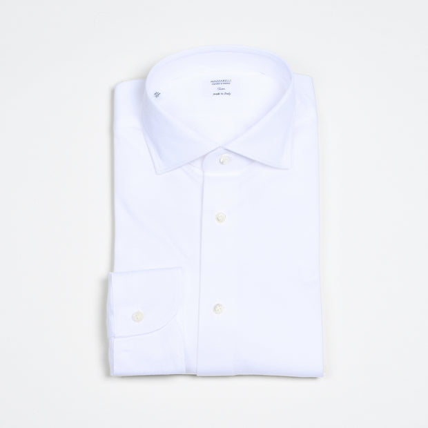 Cutaway Collar Pique Cotton Shirt - White