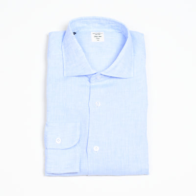 Cutaway Collar Shirt in Linen - Light Blue