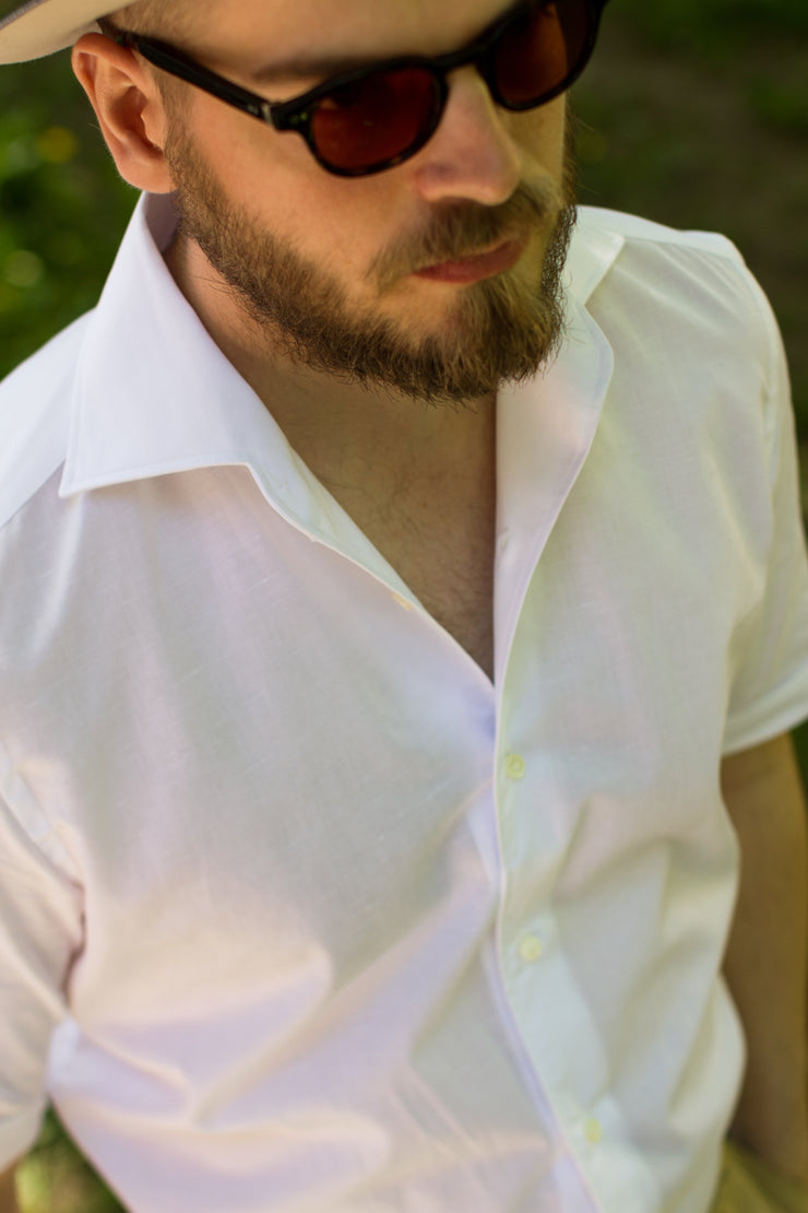 One piece Collar Bowling Shirt in Linen/Cotton - White