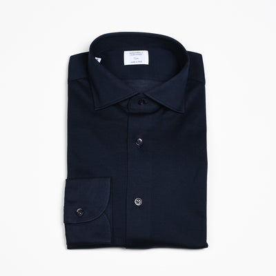 Cutaway Collar Pique Cotton Shirt - Navy