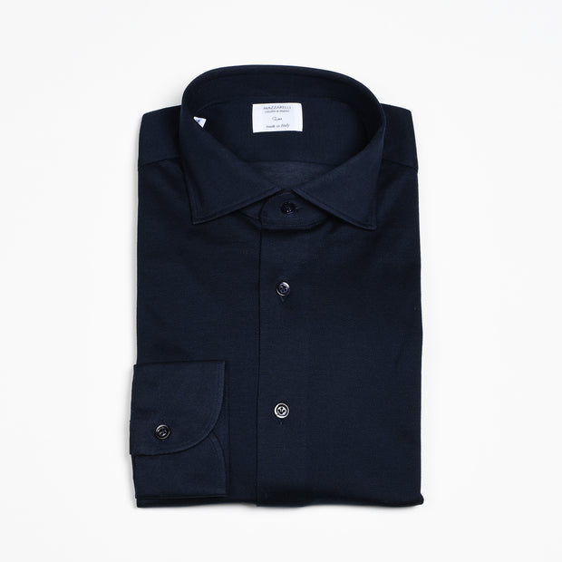 Cutaway Collar Pique Cotton Shirt - Navy