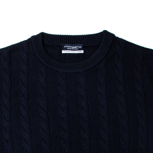 Cable Knit Crewneck in Navy