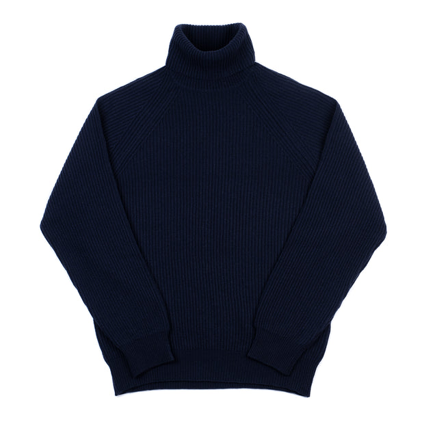 Roll-neck in Cashmere and Merino - Navy