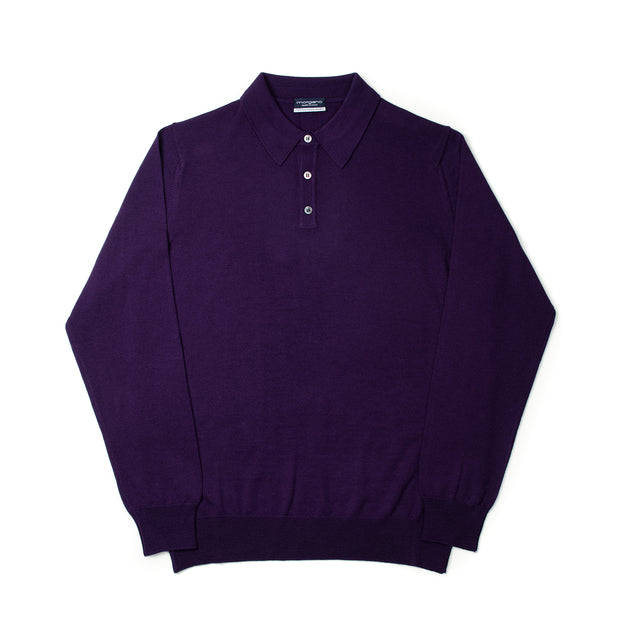 Long Sleeve Knitted Polo Extrafine Merino - Violet