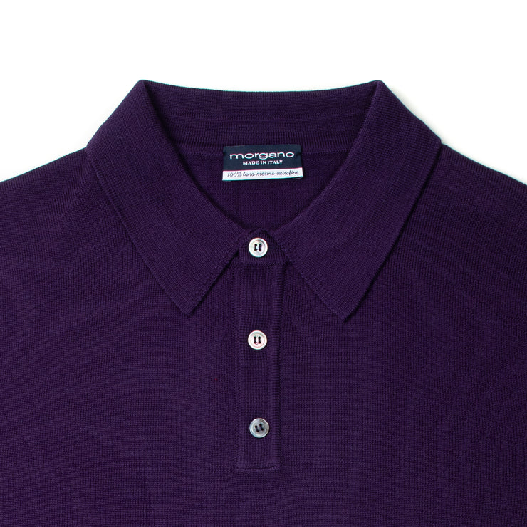 Long Sleeve Knitted Polo Extrafine Merino - Violet