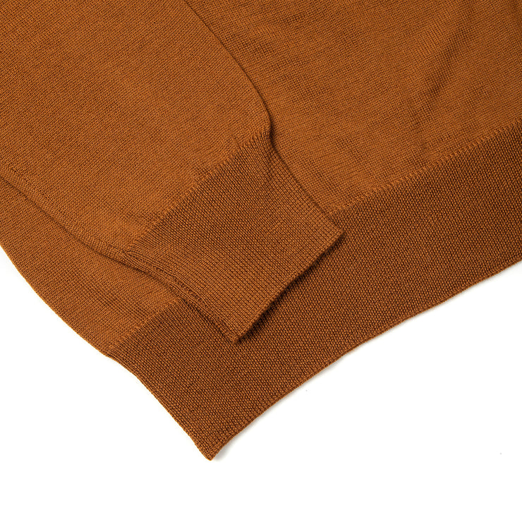 Long Sleeve Knitted Polo Extrafine Merino - Cognac