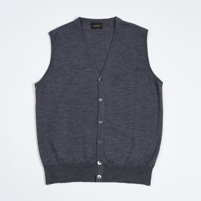 Sleeveless Cardigan in Merino Wool - Mid Grey