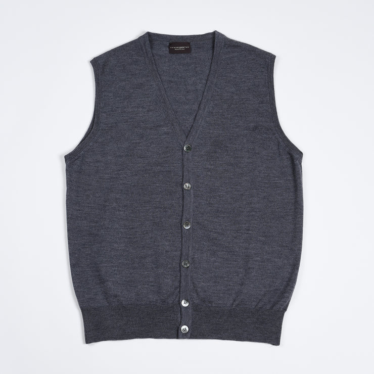 Sleeveless Cardigan in Merino Wool - Mid Grey