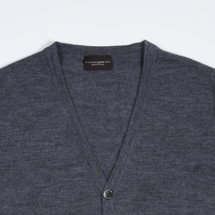 Sleeveless Cardigan in Merino Wool - Mid Grey