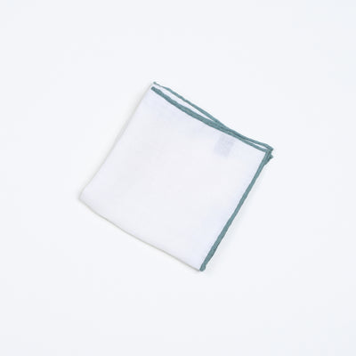 Pocket Square in Linen - White / Teal green edges