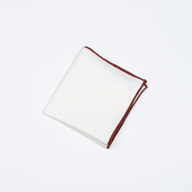 Pocket Square in Linen - White / Burgundy edges