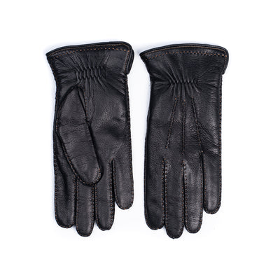 Deerskin Leather Glove - Black Deerskin & Cashmere Knit