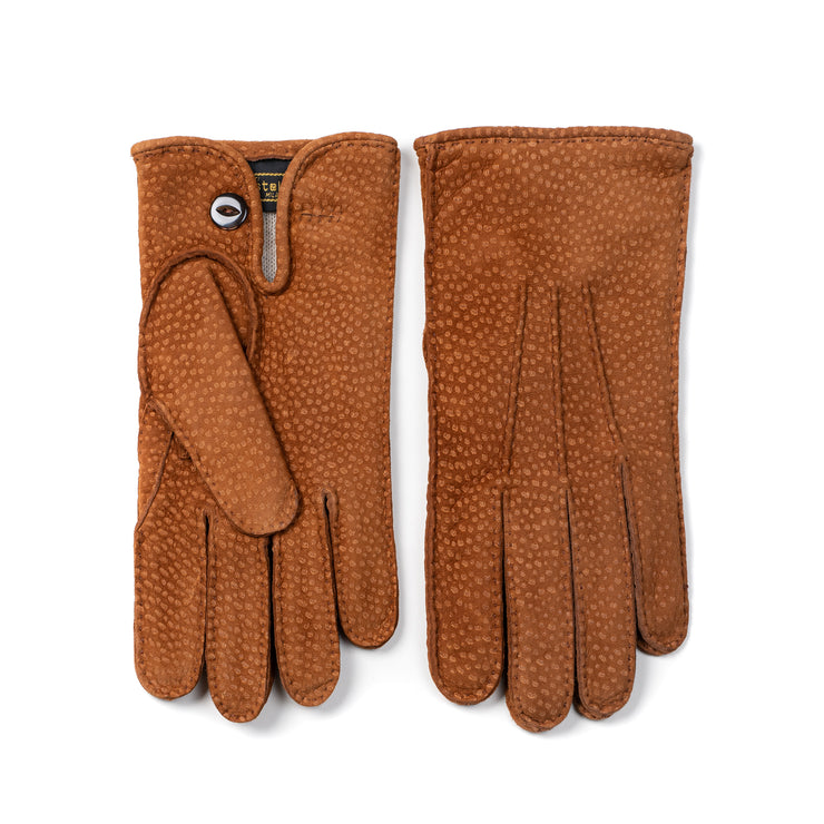 Carpincho Leather Gloves with Button - Polo Brown