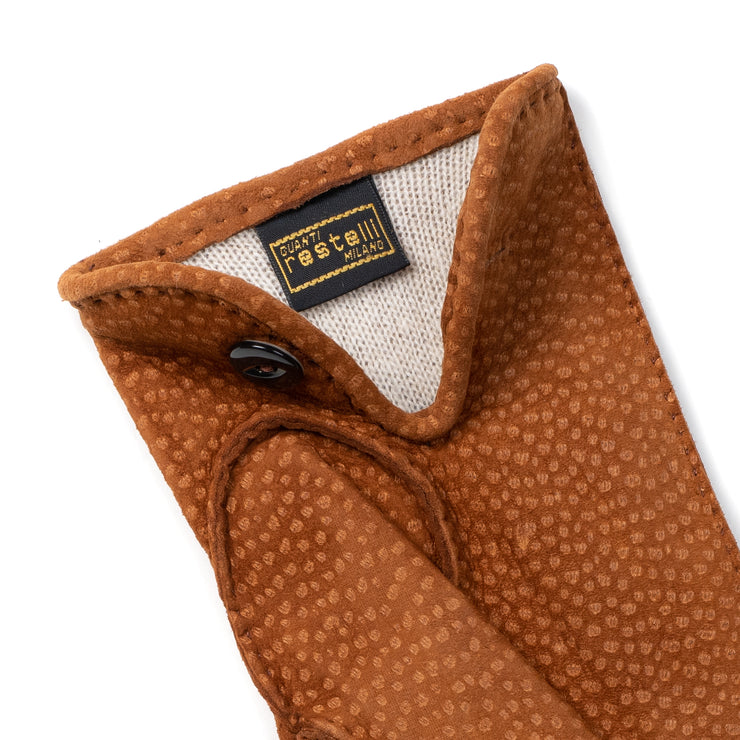Carpincho Leather Gloves with Button - Polo Brown