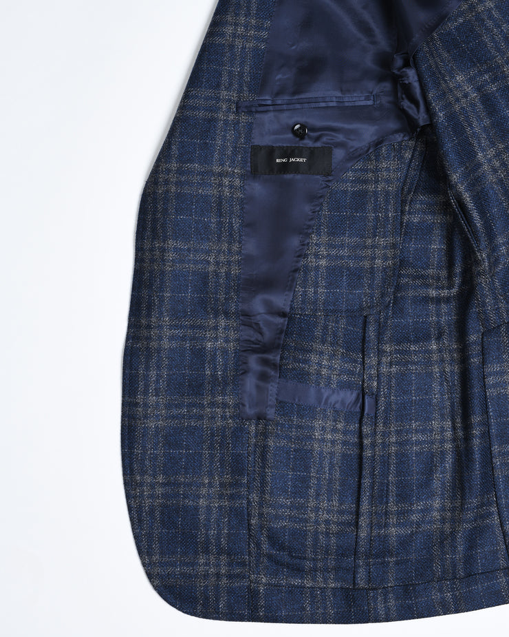 Broad Windowpane Check Sport Jacket in Wool - Blue / Grey