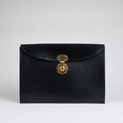 Suede Lined 806 Lock Folio in English Bridle Leather - Black