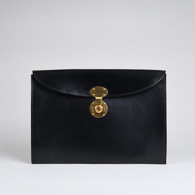 Suede Lined 806 Lock Folio in English Bridle Leather - Black
