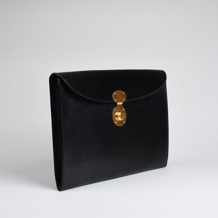 Suede Lined 806 Lock Folio in English Bridle Leather - Black