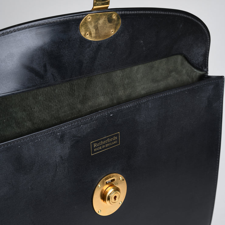 Suede Lined 806 Lock Folio in English Bridle Leather - Black