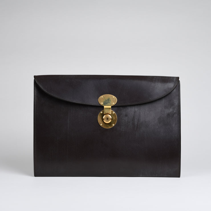 Suede Lined 806 Lock Folio in English Bridle Leather - Chocolate