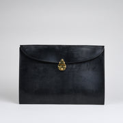 Suede Lined 808 Lock Folio in English Bridle Leather - Black