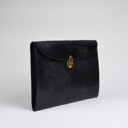Suede Lined 808 Lock Folio in English Bridle Leather - Black