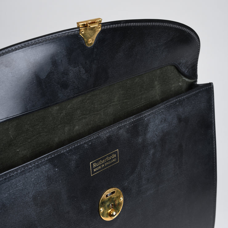 Suede Lined 808 Lock Folio in English Bridle Leather - Black