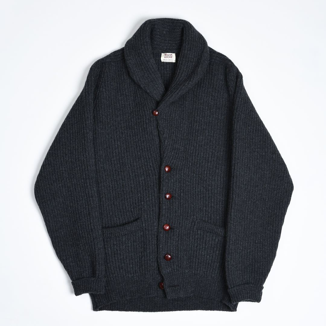 William Lockie Lambswool Shawl Collar Cardigan Dark Grey Caine Clothiers