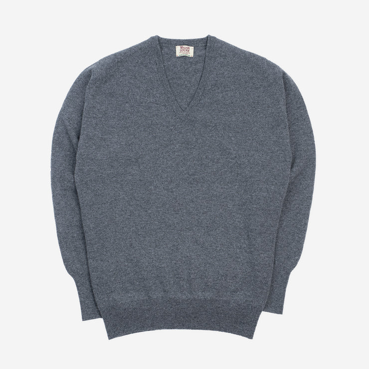 Gordon V-neck Sweater in Medium Grey Geelong Wool