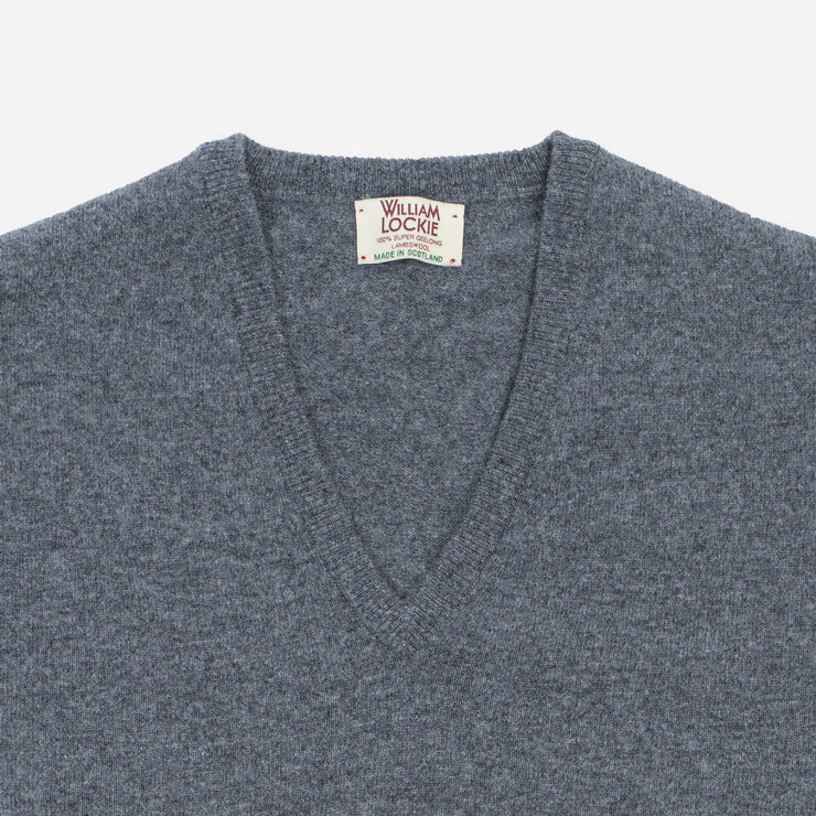 Gordon V-neck Sweater in Geelong Wool - Medium Grey