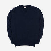 Gordon V-neck Sweater in Navy Geelong Wool