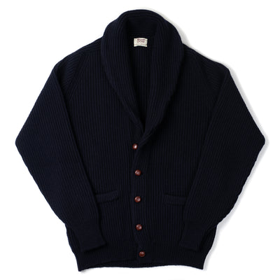 Geelong Lambswool Shawl Collar Cardigan - Navy